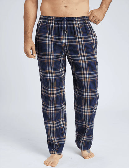 Men's Pajama Bottom Flannel Trendy Plaid Solid Casual Comfy with Pocket Warm Loose Sleeping Pants Stretchy Elastic Waistband