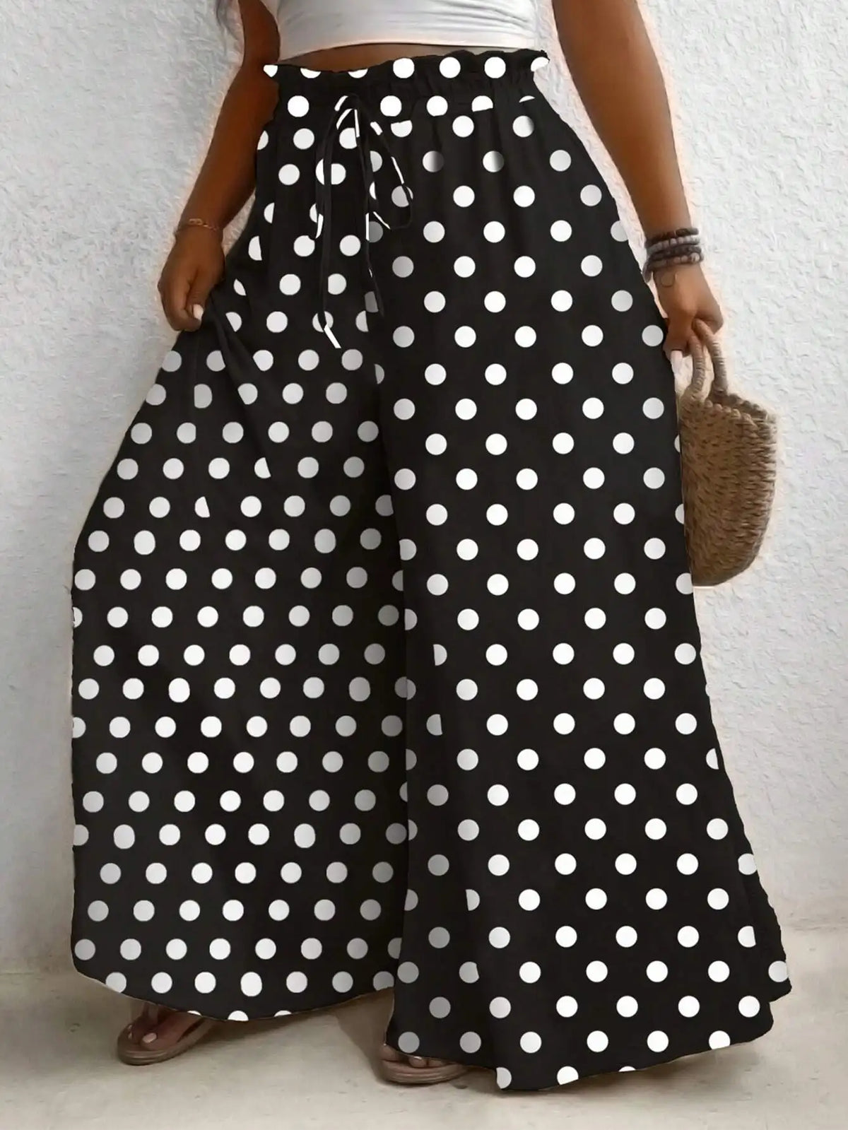 Plus Size Women's Clothing Loose Comfortable Casual Style Summer Printed Long Pants Elastic Waist Drawstring