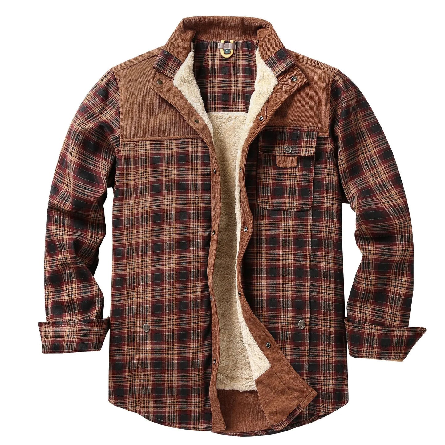 EU Men's Flannel Shirt Jacket Men Warm Fleece Lined Plaid Long Sleeve Coat Cotton Outdoor Men Winter Jacket