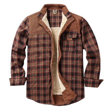 EU Men's Flannel Shirt Jacket Men Warm Fleece Lined Plaid Long Sleeve Coat Cotton Outdoor Men Winter Jacket