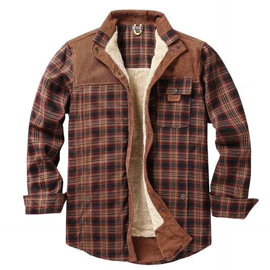 EU Men's Flannel Shirt Jacket Men Warm Fleece Lined Plaid Long Sleeve Coat Cotton Outdoor Men Winter Jacket
