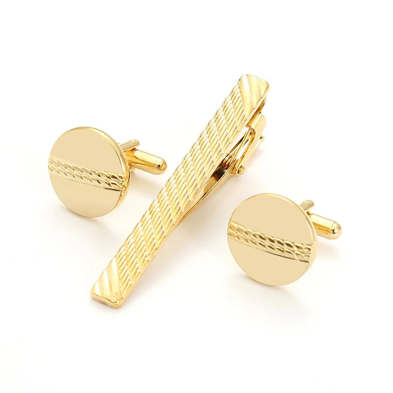 High-end Gold Color Cufflink Tie Clip Set Cufflink Shirt Collar Clip Men's Business Luxulry Jewelry Wedding Accessories