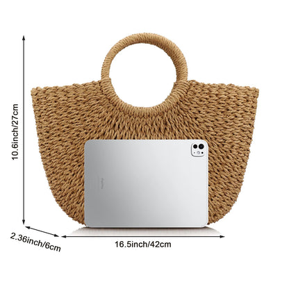 Large Capacity Summer Handmade Straw Weave Bags For Women Beach Wrapped Half-Round Rattan Woven Beach Bag Ladies Handbags Totes
