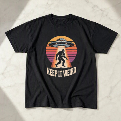 Groovy UFO Bigfoot Sasquatch Lady Retro Pop Art Graphic Tee Weird Alien 70s Vibe Shirt Music Festival Top