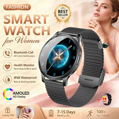 Fashion Women Smart Watch 1.32”AMOLED 100+dials Heart Rate Blood Oxygen Blood Pressure Monitoring Waterproof Give a Gift 2026New