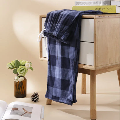 Pajama Pants Men's Flannel Cotton Autumn and Winter Casual Plaid Long Trousers Warm Home wear Pants Men Sleepwear