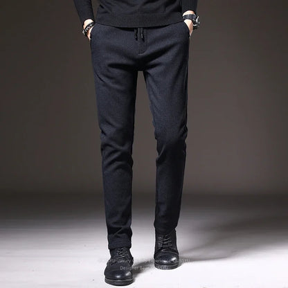 Good Quality Autumn Casual Pants Men Business Slim Elastic Waist Stretch Work Brushed Fabric Blue Trousers Male Brand Clothes