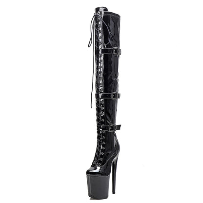 WUXIN H&P Women's 8in Stripper Heels Thigh High Heel Boots, Over The Knee  Exotic Pole Shoes StilettoPlatform Boot