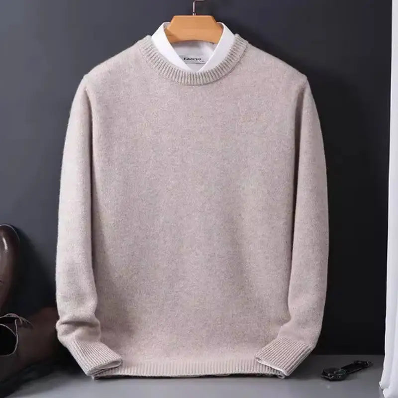 Round neck wool sweater for men, pullover, simple and stylish, loose and oversized, turtleneck, solid color top.