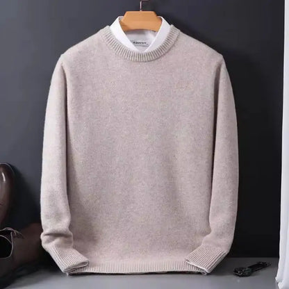 Round neck wool sweater for men, pullover, simple and stylish, loose and oversized, turtleneck, solid color top.
