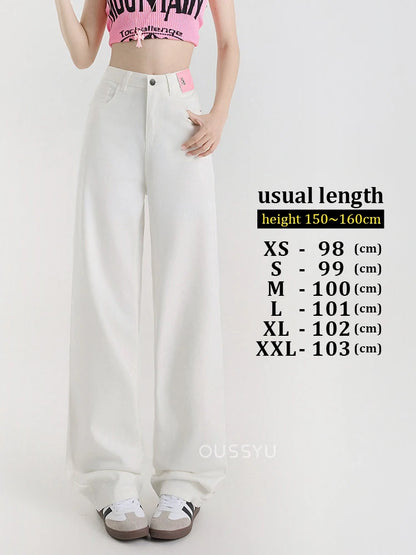 New Summer Soft Lyocell Jeans Women Blue Khaki White High Waist Straight Thin Wide Leg Denim Pants Y2k Loose Female Clothing 2XL