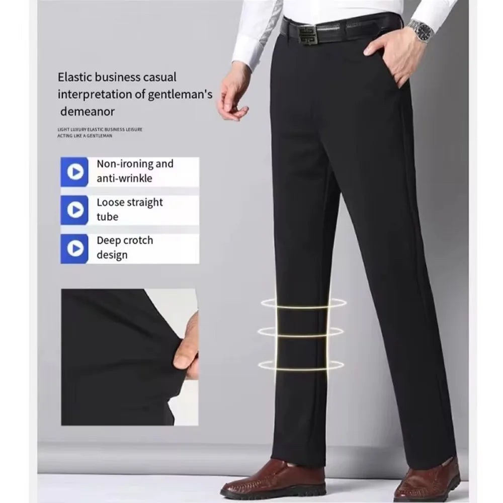 Elastic Men's Suit Pants Thin Straight Leg Pants Wrinkle Resistant Non-ironing Streetwear Men's Pants Business