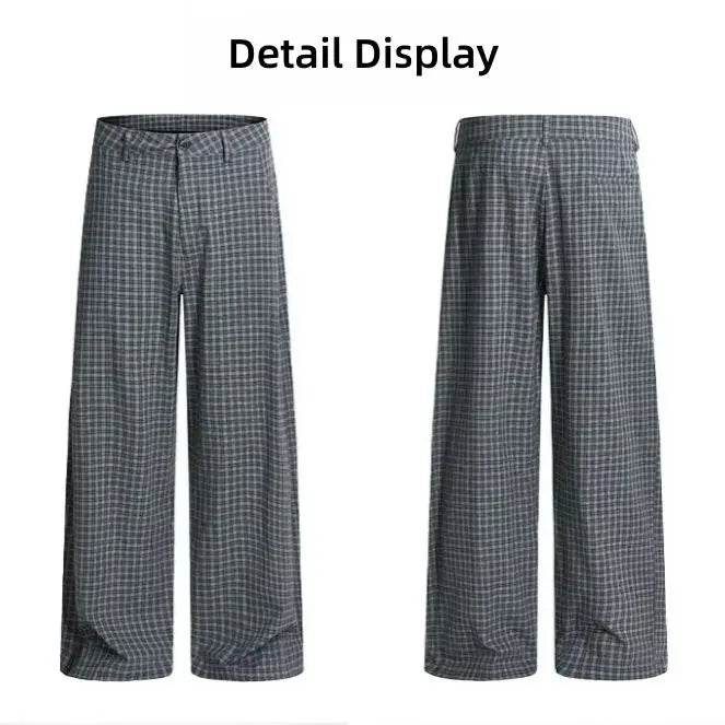Vintage Pleated Check Trousers Men Relaxed-Fit, Versatile Casual Trousers with a Lazy Vibe Soft Comfortable