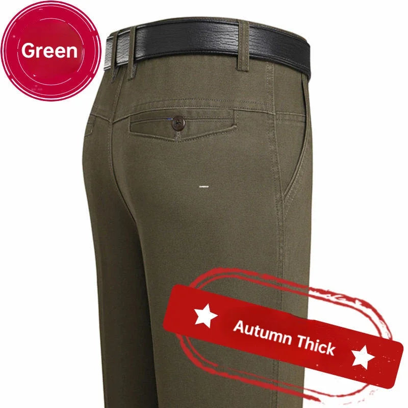 Men's Office Business 100% Cotton Pants Summer Thin & Autumn Thick High Waist Straight Loose Solid Bland Suit Slacks GOZBKF