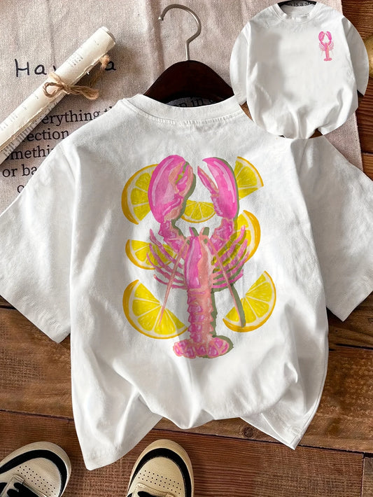 Women's Lobster and Lemon Slice Pattern Short-Sleeve T-Shirt Summer
