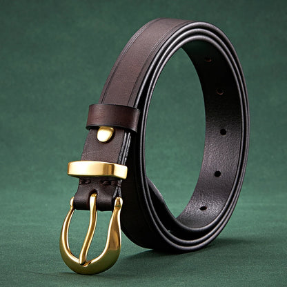2.4cm Copper Buckle High Quality Cowskin Genuine Leather Belts for Women Luxury Female Belt For Jeans Simple Strap Waist Belt
