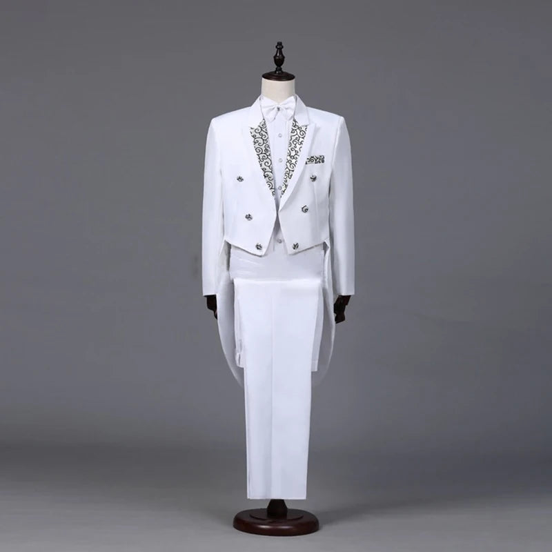 Tuxedo Dress Suits Men Embroidery Shiny Lapel Tail Coat Tuxedo Wedding Groom Tailcoats Party Stage Singer Suits Dress Coat Tails