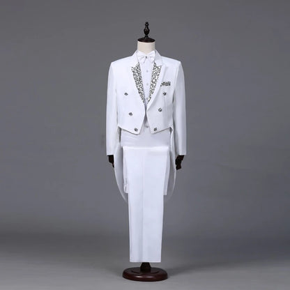 Tuxedo Dress Suits Men Embroidery Shiny Lapel Tail Coat Tuxedo Wedding Groom Tailcoats Party Stage Singer Suits Dress Coat Tails