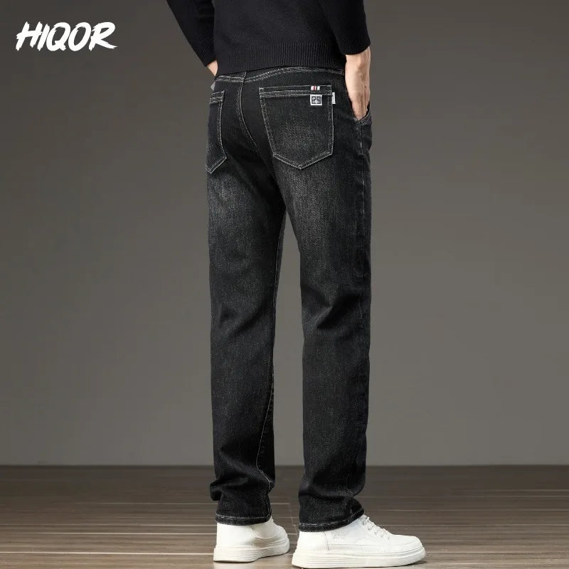 HIQOR New In Korean Men's Casual Long Jeans Classic Man Straight Denim Wide-leg Pants Solid Baggy Trousers Fashion Business Jean