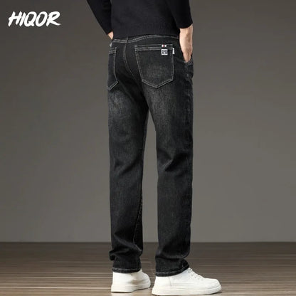 HIQOR New In Korean Men's Casual Long Jeans Classic Man Straight Denim Wide-leg Pants Solid Baggy Trousers Fashion Business Jean
