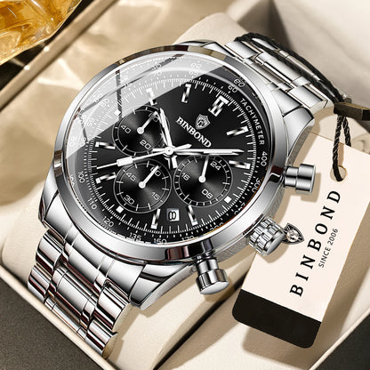 BINBOND Cool Sturdy Accurate Luxury Quartz Watch for Men Auto Date Chronograph Luminous Waterproof Men's Watch Casual Reloj