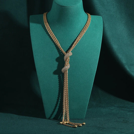 Vintage Long Necklaces For Womens Boho Style Ancient 18k Gold Color Rope Chain Tassel Rhinestone Luxury Designer High Quality