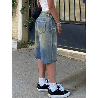 Shorts Female 2000s Jeans Women Jeans Denim Shorts Y2K Retro Slant Pocket Casual Wide Leg
