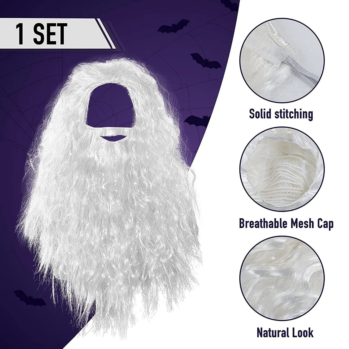 Beard Set Wizard Costume Halloween Cosplay Hair Long Accessories Party Grey Fake Curly Dress Up Gray Men S Accessory Jesus Judge