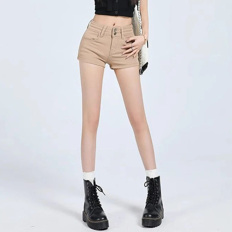 Summer Lady Fashion Thin Casual Denim Shorts Girls Korean Solid Mini Denim Pants Female Classic High Waist Short Jeans