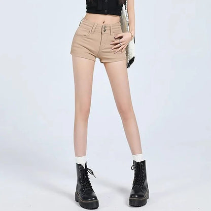 Summer Lady Fashion Thin Casual Denim Shorts Girls Korean Solid Mini Denim Pants Female Classic High Waist Short Jeans