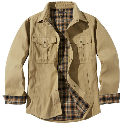 Men's Plus Size Lapel Plaid Flannel Casual Jacket Winter Warm Thickened Solid Color Jacket