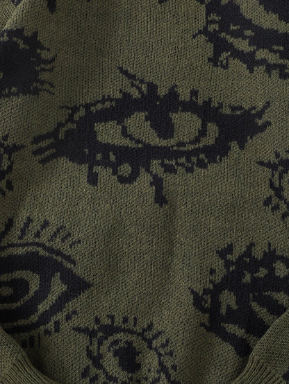 New Trendy Autumn and Winter Abstract Eye Jacquard Pattern Pullover Sweater Casual Round Neck Knitted Men's Pullover