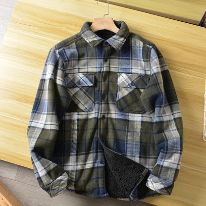 Americans Style Men's Winter Sherpa Fleece Lined Flannel Shirt Jacket Workwear Warm Button Up Plaid Shirt Jacket Male Clothing