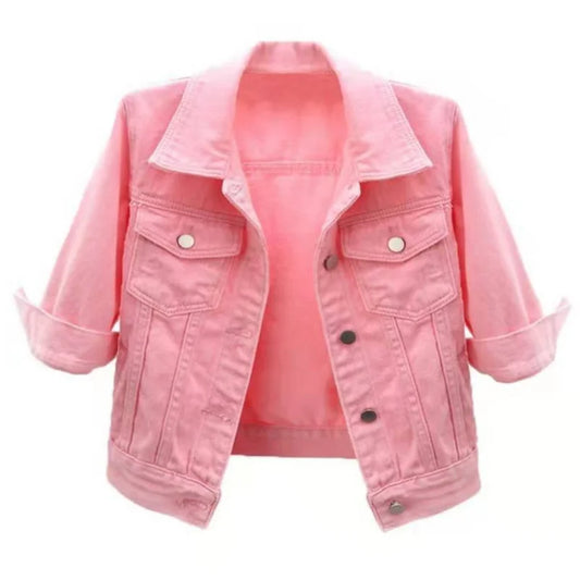 Women's Denim Jacket Spring Autumn Short Coat Pink Jean Jackets Casual Tops Purple Yellow Purple Blue Loose Tops Lady Outerwear