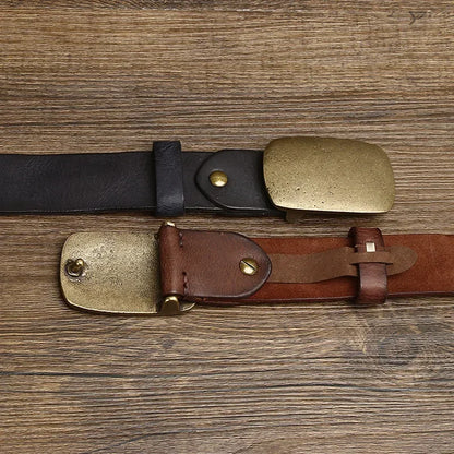 3.7CM Pure Cowhide High Quality Genuine Leather Belts for Men Strap Male Brass Buckle Fancy Vintage Jeans Cowboy Cintos Luxury