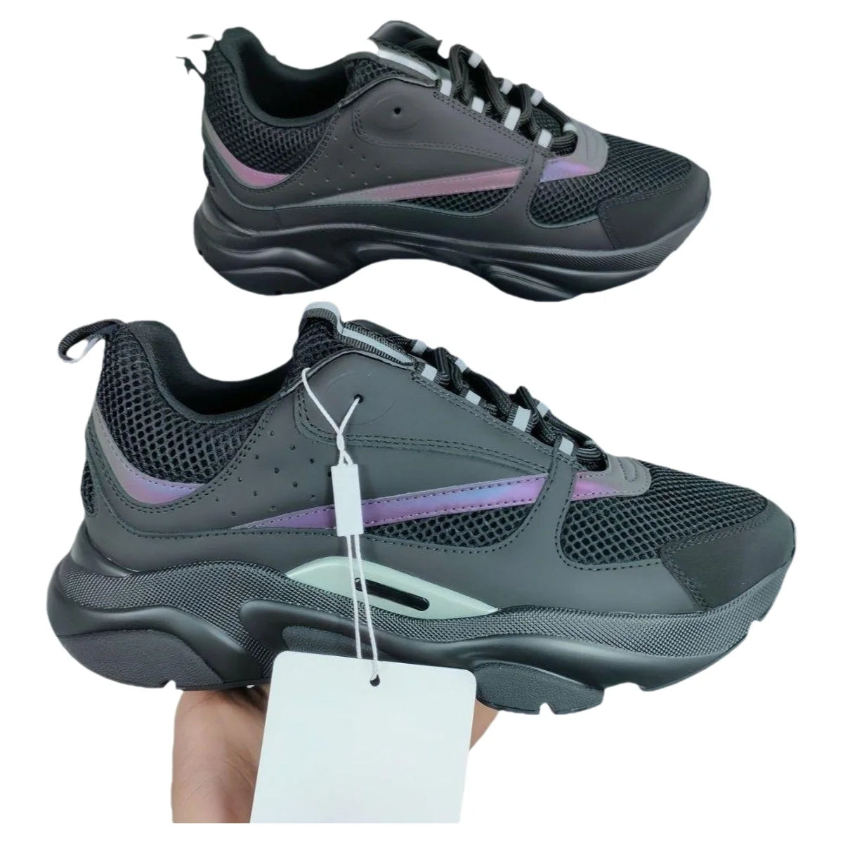 Men's Sport Shoes High Version B22 Cowhide Lightweight Breathable Mesh Contrast Color Laces Reflective Comfortable Unisex