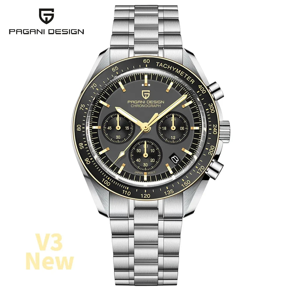 PAGANI DESIGN New Retro Red Watch Luxury Quartz Watches For Men Stainless steel Luminous AR Sapphire crystal Chronograph Man