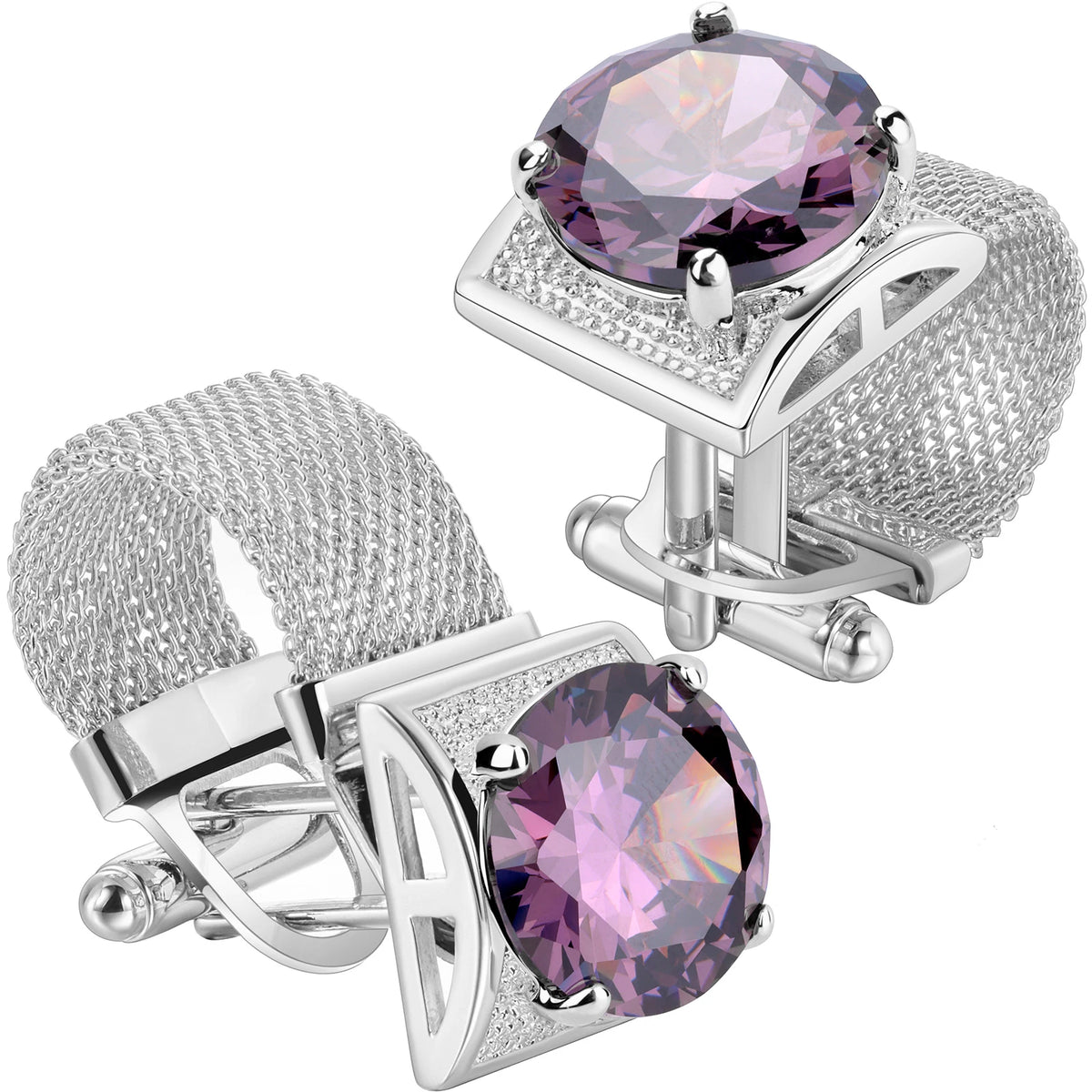 HAWSON Birthstone Crystal Cufflinks for Men Silver Luxury with Chain Wedding Birthday Christmas Gift