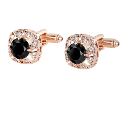 Men Luxury Vintage Metal Cufflinks Zircon Cuffs French Square Buckle Shirt Crystal Copper Cuffs