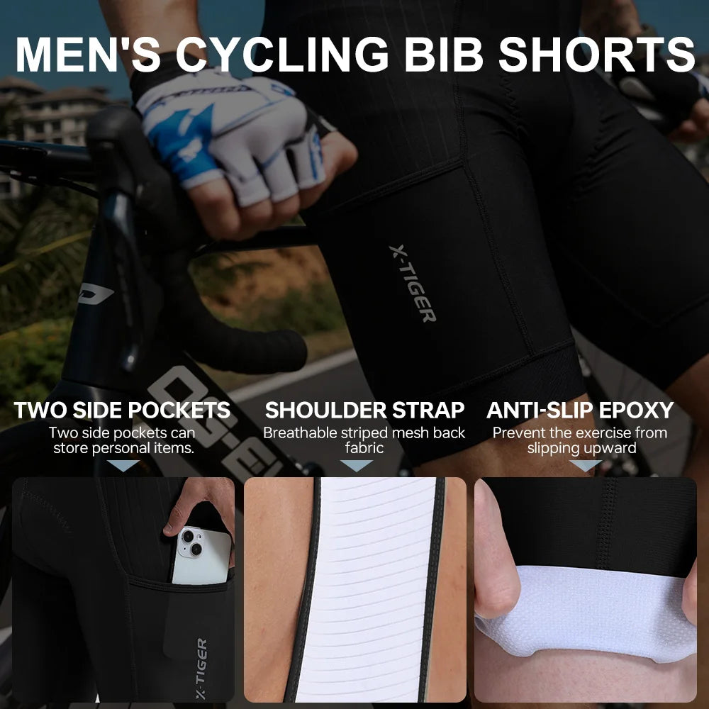 X-TIGER Cycling Bib Shorts Man 7-hour Racing Foam Cushion 2026 Summer Brown Biking Shorts Hommes MTB Long-Distance Training Clothing With Pockets