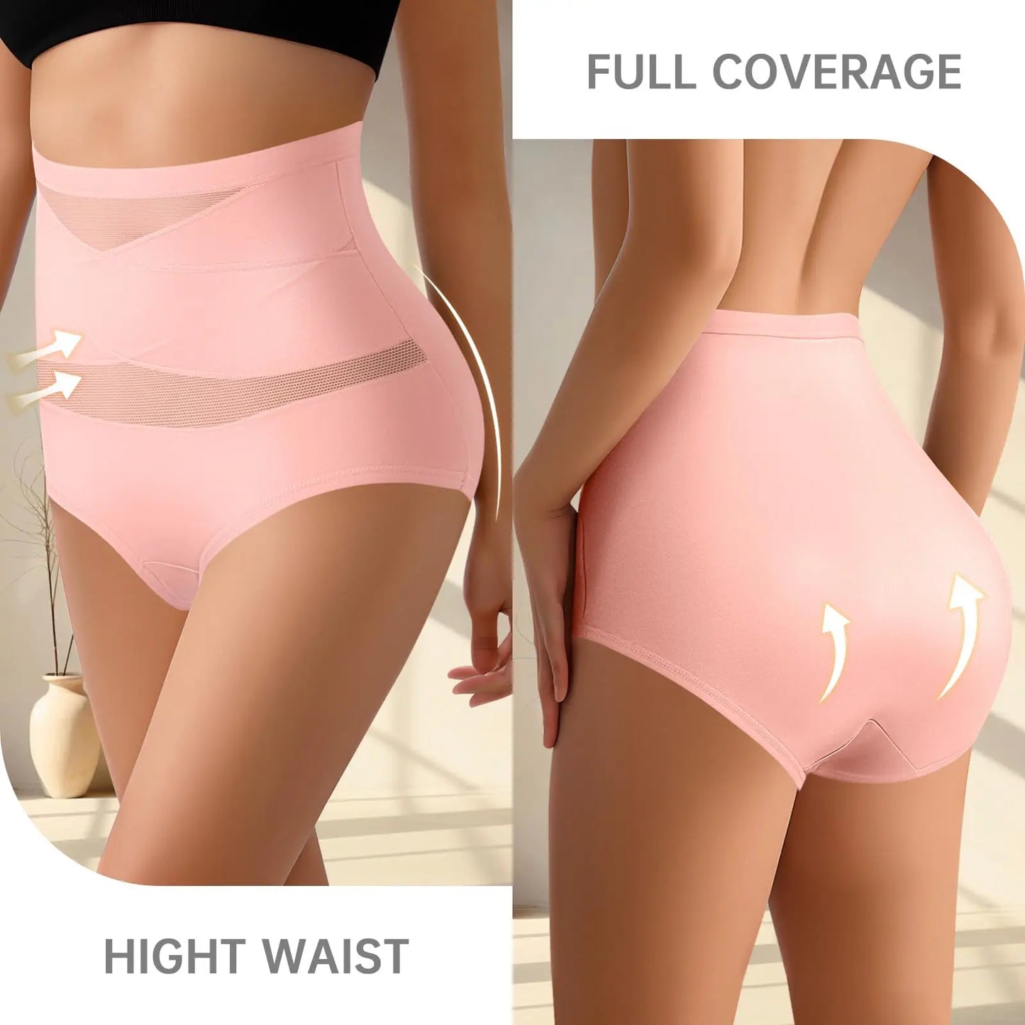 4pcs High Waisted Women's Panties Breathable Tummy Control Shapewear Mesh Cross Tummy Cinching Ice Silk No Trace Triangle Panties Tummy Tuck Shape