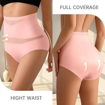 4pcs High Waisted Women's Panties Breathable Tummy Control Shapewear Mesh Cross Tummy Cinching Ice Silk No Trace Triangle Panties Tummy Tuck Shape