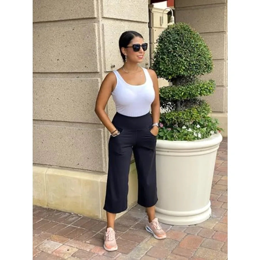 Capri Pants for Women Wide Leg Yoga Cropped Pants with Pockets Loose Casual Summer Pant