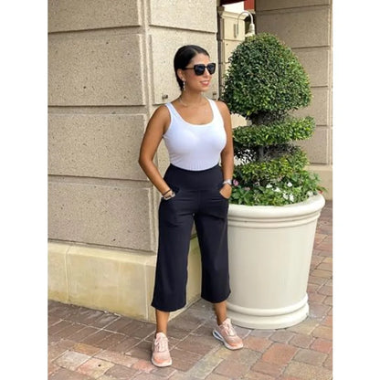 Capri Pants for Women Wide Leg Yoga Cropped Pants with Pockets Loose Casual Summer Pant