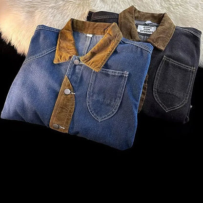 Spring And Autumn Denim Workwear Retro Hunting Jacket Denim Hardman Jacket Casual Loose Men'S Collar Denim Jacket