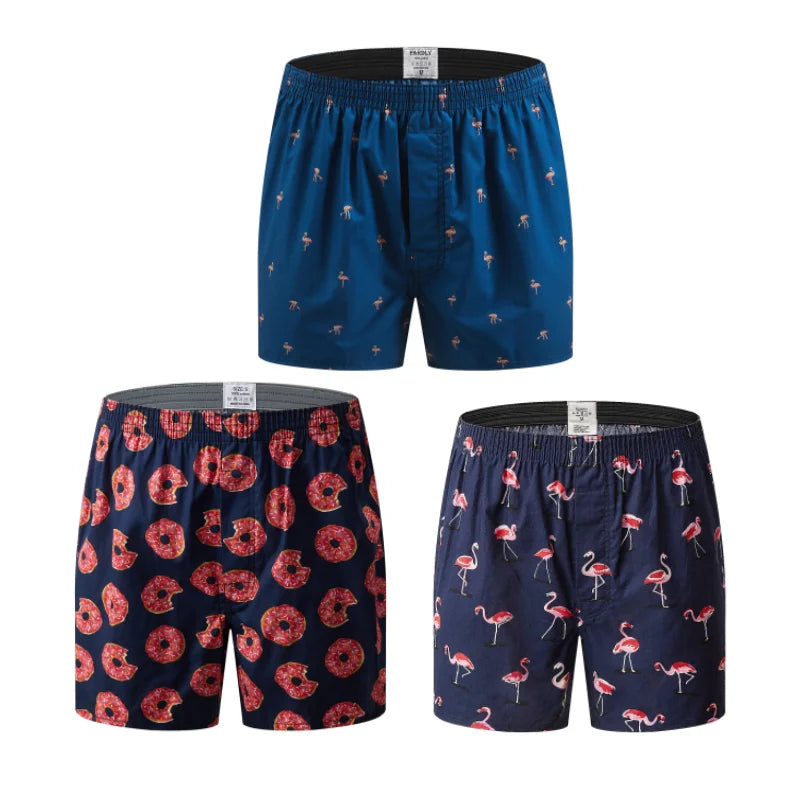 3PCS 100% Cotton Men's Boxer Briefs Men's Sports Shorts Home Comfort Casual Men's Panties Loose Soft Men's Underwear Aro Pants