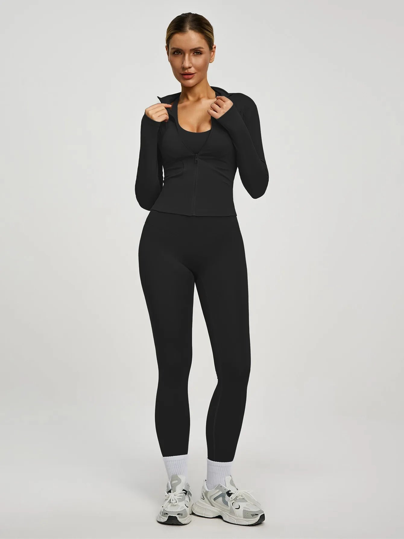 Fitfemme 2Pcs Women's Spring Yoga Sport Suit High Waist Legging Jacket Lifting Running Pants Outdoor Set