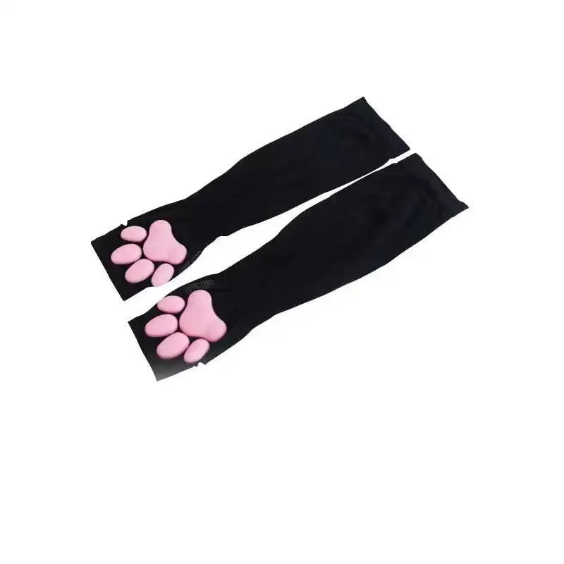 Cute Cat Paw Fingerless Gloves, Soft Stretchy with 3D Pads, UV Protection Kawaii Harajuku Anime Cosplay Accessory for Girls & Women