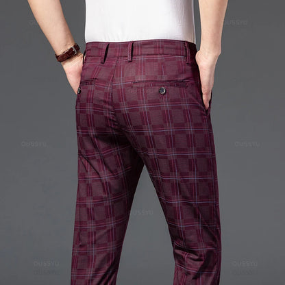 2024 New Men's Casual Plaid Pants Business Casual Slim Fit Black Blue Red Khaki Classic Style Trousers Male Brand Luxury Clothes