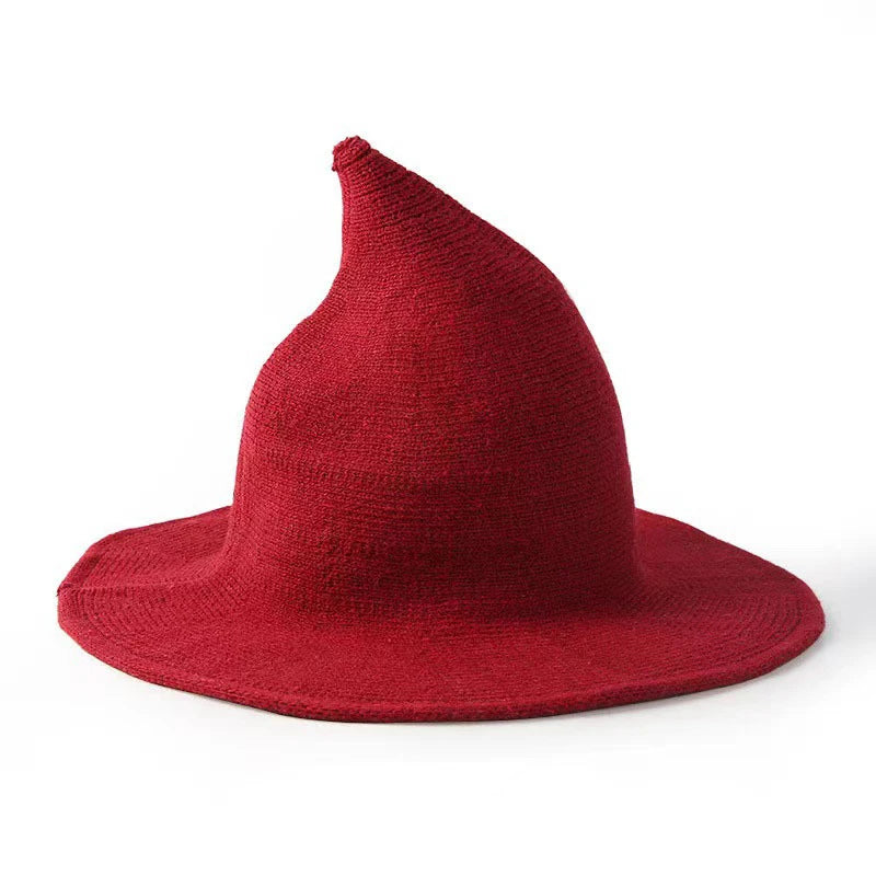Halloween Masquerade Cosplay Costume Outfit Accessories Props Party Decorations Pointed Decor Witch Hat Wool Knitted Wizard Hat